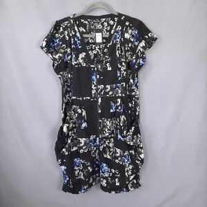 City Chic Dress Womens 22 Blue Floral Zip Tunic Pockets Cap Sleeve NEW